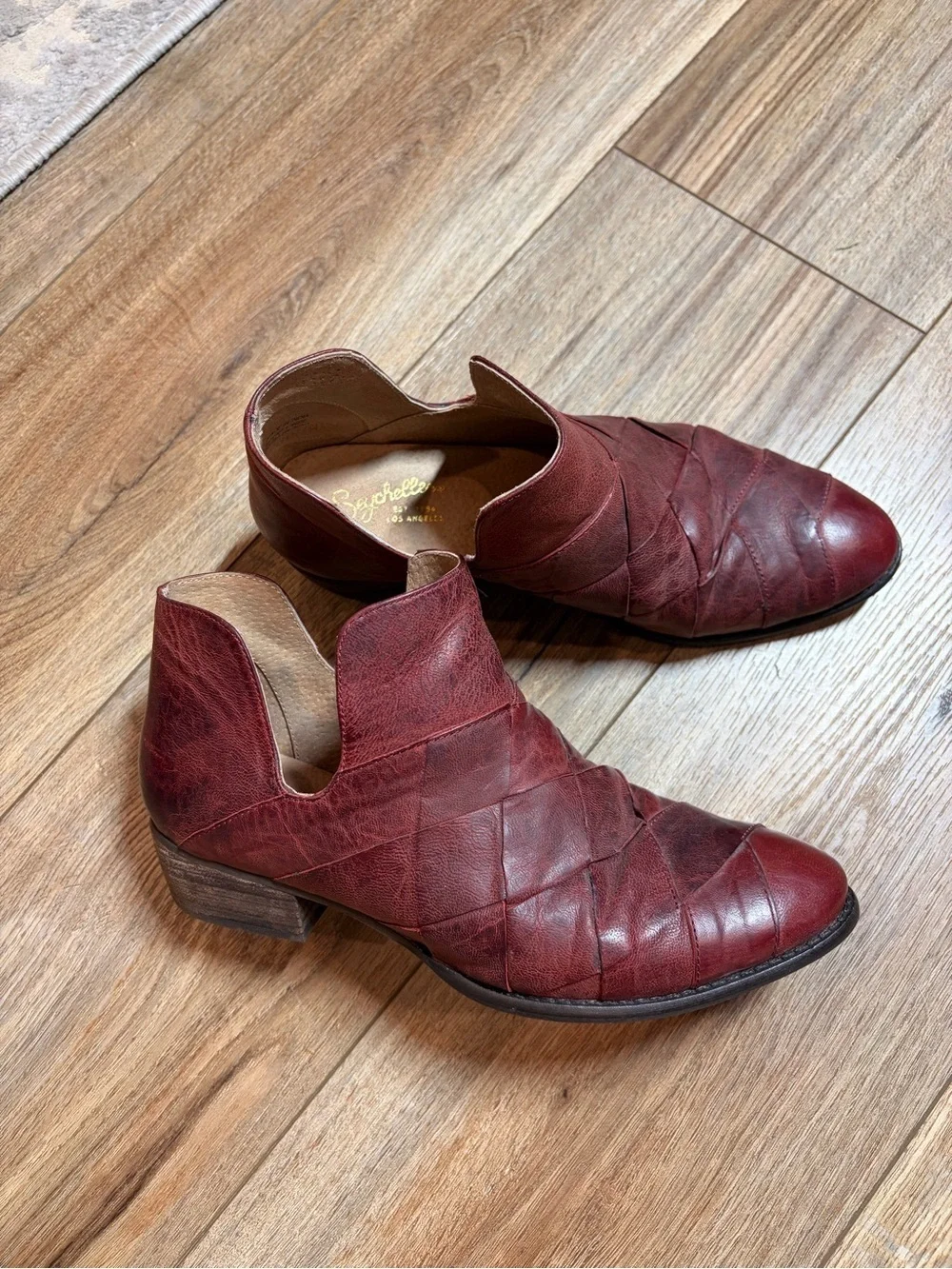 Anthropologie Seychelles Boho Deep Sea woven leather ankle booties in red